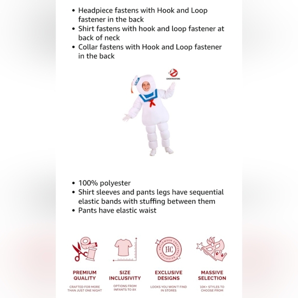 Vintage/Ghostbusters Stay Puft Marshmallow Man Kids Costume - White - Picture 4 of 5